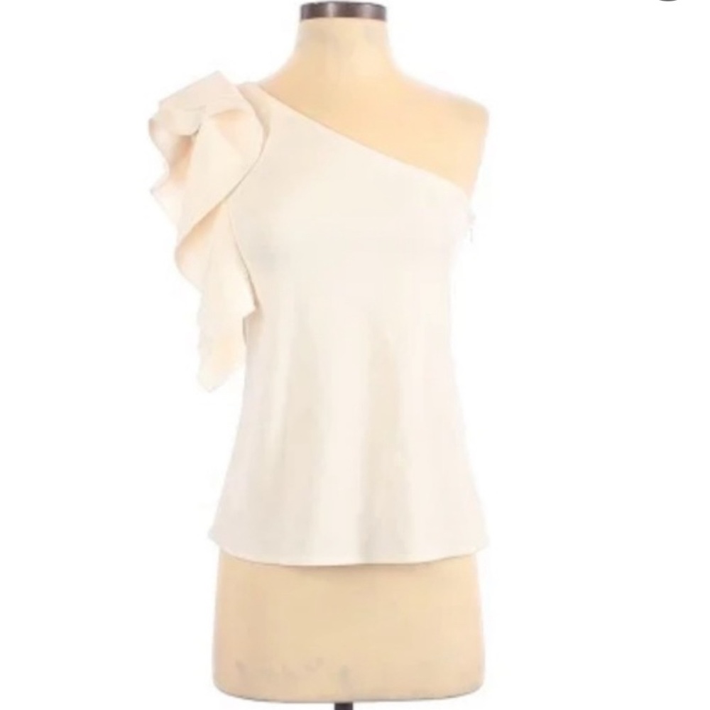 Banana Republic One Shoulder Flounce Top Cream Cocktail Chic Blouse - Picture 2 of 8